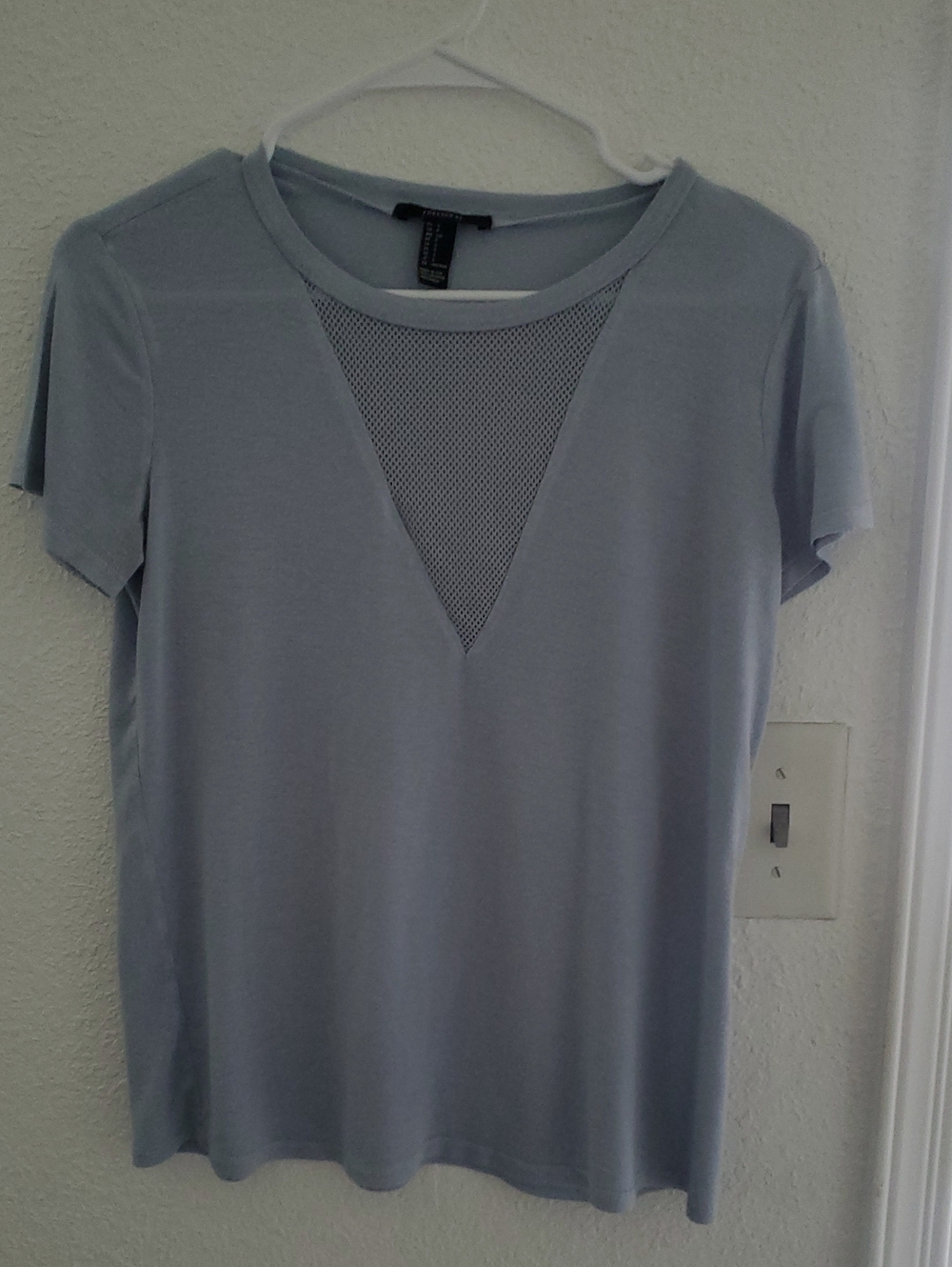Forever 21 Light Blue Short Sleeve Tee with Mesh V-Inset